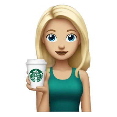 blonde girl blue eyes with Starbucks cup drink sticker