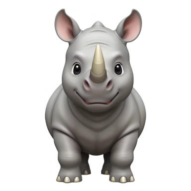 A big 3D cartoon rhino standing on dry ground, thick gray skin, small horn on nose, kind expression, bright daylight and soft shadows, Memoji-style. sticker