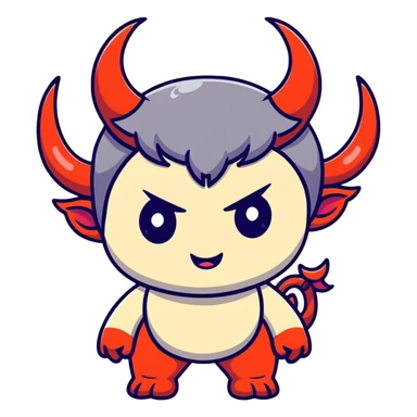 chibi anime-style demon with big eyes, small horns, and playful expression sticker