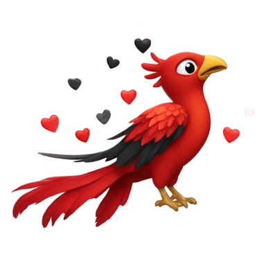 Red phoenix bird with black love hearts and stars  sticker