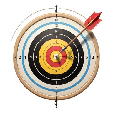 A bow and arrow aimed at a target, with the arrow in mid-flight towards the bullseye. The target's concentric rings are visible, emphasizing the precision and focus required in archery. The background is simple, highlighting the equipment and the sport's accuracy. sticker