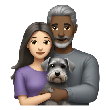 A girl with dark hair and brown eyes hugs a gray miniature Schnauzer dog sticker