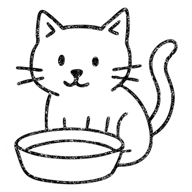 hand drawn outlined icon of a cat with a saucer of milk sticker