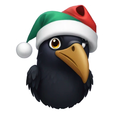 Raven wearing a Christmas hat sticker