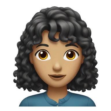 woman with long black curly hair and bangs and dark brown eyes sticker