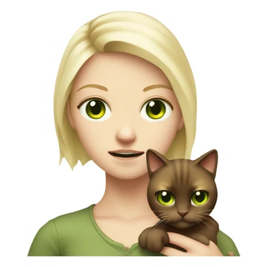 green eyed pale blonde girl holding angry brown cat indoors sticker