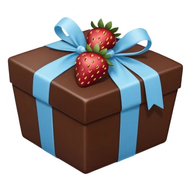 a pale blue package with chocolate-dipped strawberries around it, emoji style sticker