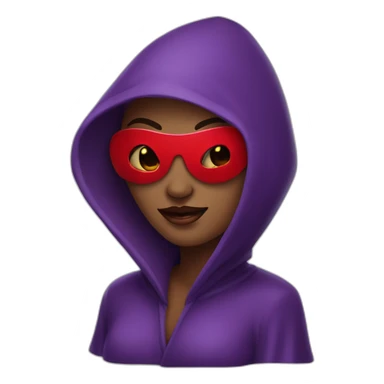 Woman, purple hodded robe, hood covering eyes, red lips, wicked grin sticker