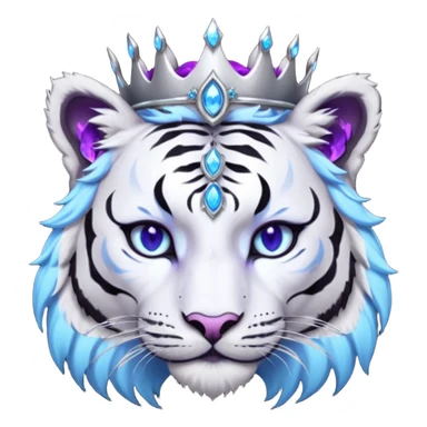 ESO Female white/black tiger khajiit leader of the umbral rose, glowing blue eyes, glowing blue 'third eye' gem; silver crown/tiara with purple gems sticker