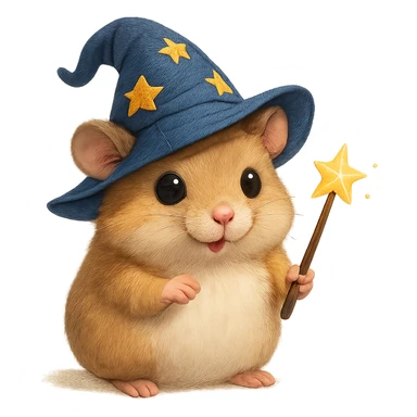 A magical hamster with a wizard hat and wand sticker