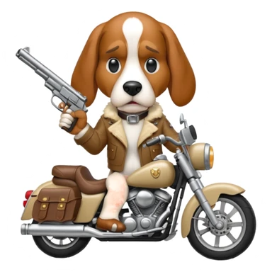 extremely angry bassett hound on a motorcycle with gun sticker