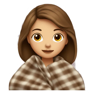 girl with brown hair cozy in her plaid blanket sticker