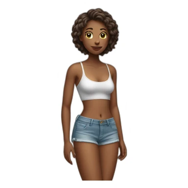 woman with only shorts no bikini looking to left sticker