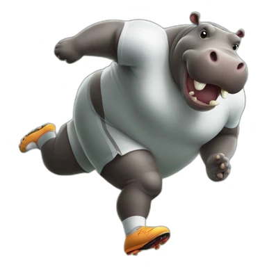 fat soccer player hippo running and kicking sticker