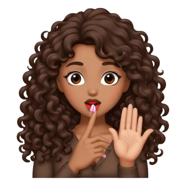 Brown woman with dark brown long curly hair blowing a kiss  sticker