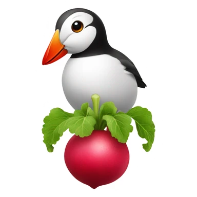 Red radish with puffin sticker