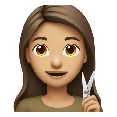 Girl with brown hair holding sheers to cut hair sticker