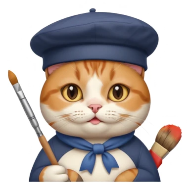 A cute chubby cat that is an artist, full body shown sticker