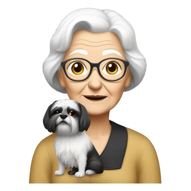 old lady with a BLACK And WHITE shitzu dog  sticker