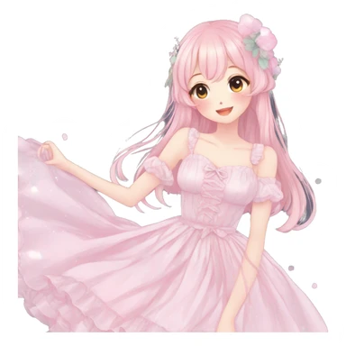 Gorgeous pastel anime style lady with blushing face and a dress cottagecore fairycore  Kawaii anime colorful pearly romantic simplistic aesthetic trending style sticker