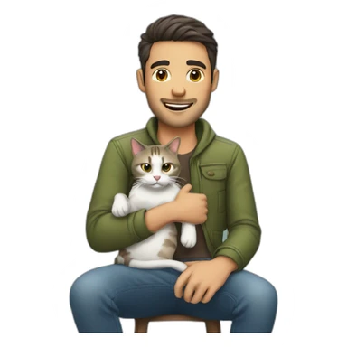 man with cat on lap sticker