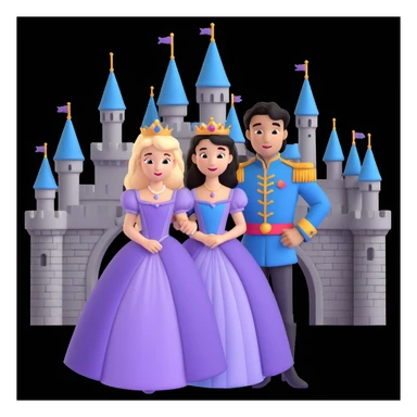 prince and princess Disney dress close up photo in castle background sticker