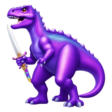 Lisa frank glitter purple dinosaur with sword and pearls sticker