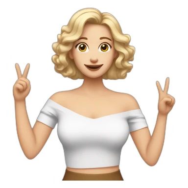 white woman with shoulder-length wavy hair, wearing an off-shoulder top, and making this gesture 🫶🏻 sticker