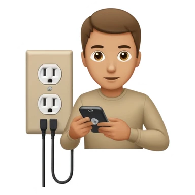 plugging in his phone to an outlet sticker
