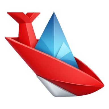 Abstract red funnel shape on white background with fragments or icons entering from the top and simplified content exiting below. No text. Minimal, clean design that represents AI-powered summarization sticker