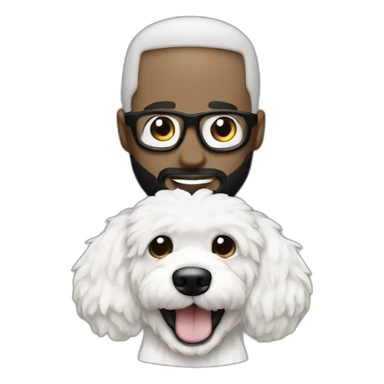 rapper-with hoop-white skin-black hair-beard-bichon dog-white-smile sticker