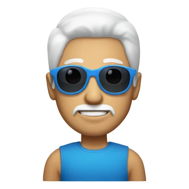 A man with white hair and circle sunglasses with blue eyes sticker