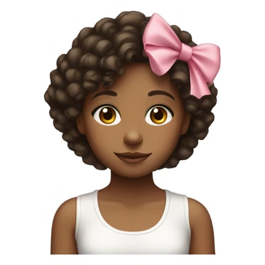 girl with a pink bow and dark brown curly hair wearing a white tank top sticker