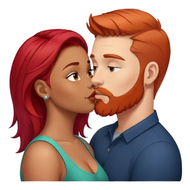 kiss emoji with a white man with brown undercut and beard, kissing a latina girl with redhair sticker