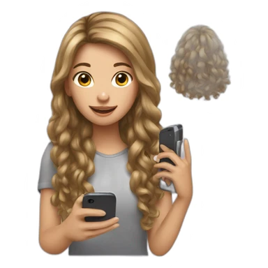 strigth hair withe girl playing with a cellphone sticker