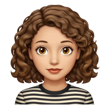 woman, 40s, chin-length wavy/curly/unruly brown-ish, few white stripes hair, hazel eyes, light skin sticker