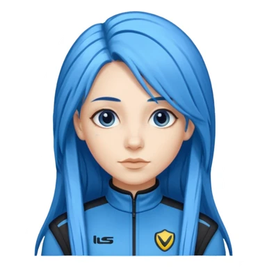 blue long hair woman with black racing outfit with blue strips sticker