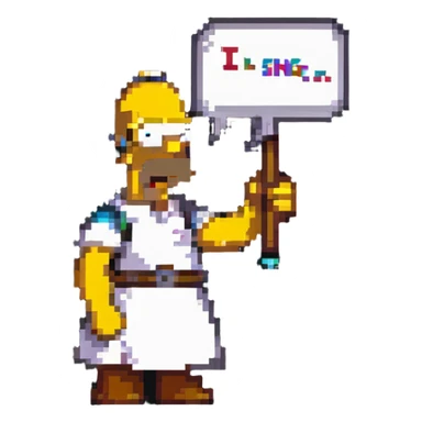 Homer, the ancient Greek poet, pixel art style, with a speech bubble that says 'I sing of heroes' sticker