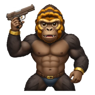 A gorilla holding a gun in the air with a Xbox controller  sticker
