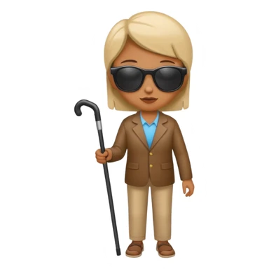 A blind person wearing sunglasses and holding a guide cane sticker