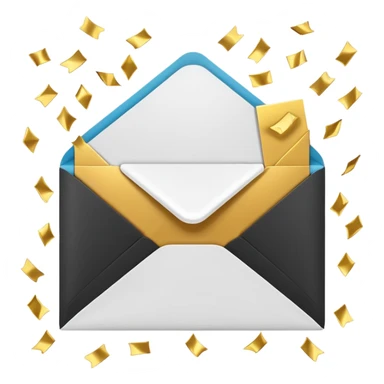 white envelope surrounded gold confetti sticker