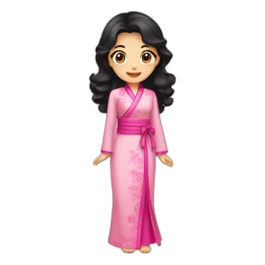 cute brunette with wavy black hair posing with pink ao dai full body sticker