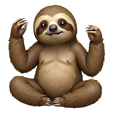 cinematic-sloth-realistic-full-body-sitting-emoji,-long-curved-claws-clinging,-thick-shaggy-brown-fur-slightly-ruffled,-head-tilted-dramatically,-slow-blinking-eyes-filled-with-serene-wisdom,-simplified-yet-realistic-focused-features,-highly-detailed,-glowing-with-an-almost-sarcastic-glow sticker