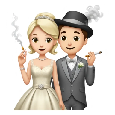 Person in fancy clothes sneaking into a wedding ceremony with a mischievous grin, uninvited guest, smoking sticker