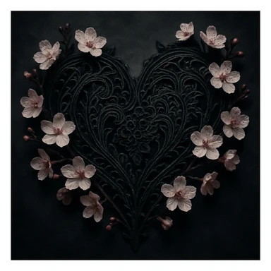 goth sakura heart, ornate black lace, cherry blossoms, heart shape, dramatic shadows, alternative aesthetic sticker