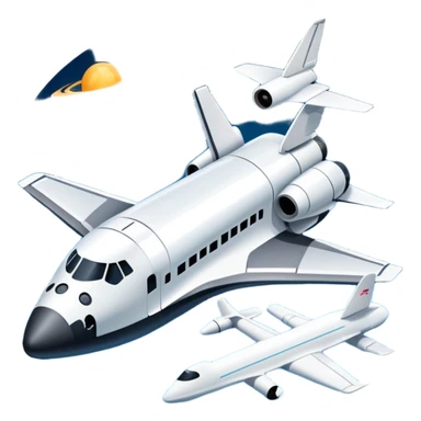 An icon featuring a space shuttle, a drone, and an airplane, symbolizing aerospace technology. The design includes rockets, flight paths, and satellites, representing space exploration and aviation. Transparent background highlights the cutting-edge technologies in air and space travel sticker