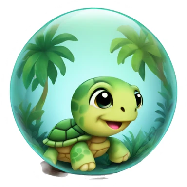 Kawaii colorful baby turtle in a jungle globe sticker