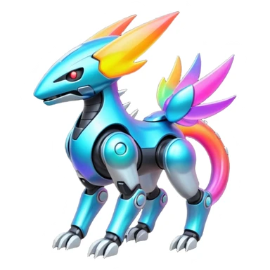 Mechanical Nebulae Colorful Shiny Iridescent Futuristic Modern Cybernetic Protogen-Fakémon-Pokémon-creature-fusion (full body) sticker