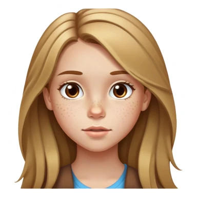 13 year old girl with long brown hair with blonde highlights, freckles, big forehead and nice lips sticker