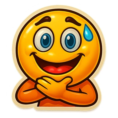 Make the emoji smile while choking itself, keep the same retro stickers style, no background. sticker